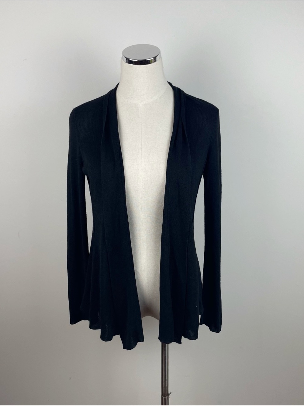 Eileen Fisher Solid Black Knit Italian Yarn Open Front Cardigan Sweater XS